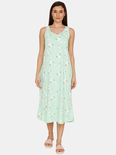 

Zivame Green & White Printed Nightdress ZI60L0