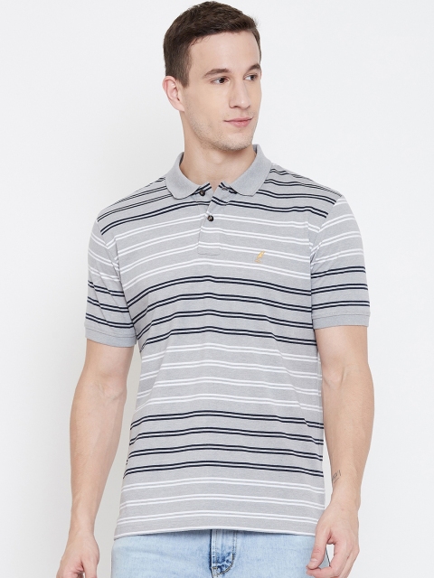 

HARBORNBAY Men Grey Striped Polo Collar T-shirt