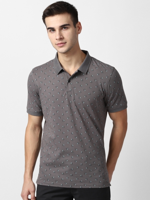 

Louis Philippe Men Grey Printed Polo Collar T-shirt