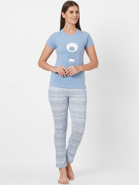

Sweet Dreams Women Blue & White Printed Night suit