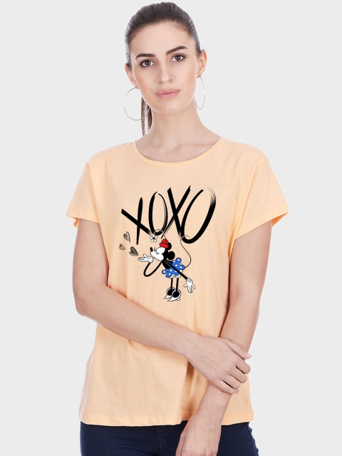 

Free Authority Women Peach-Coloured Mickey Mouse Printed Round Neck T-shirt