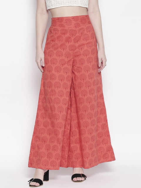 Desi Weavess Women Orange Printed Flared Palazzos