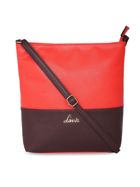 

Lavie Coral & Coffee Brown Colourblocked Sling Bag