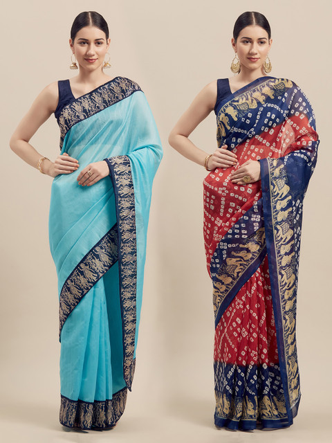 

Silk Bazar Blue & Red Art Silk Printed Bhagalpuri Saree