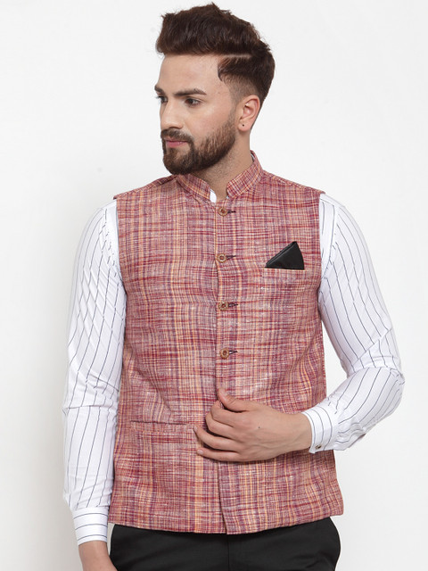 

KLOTTHE Men Pink & Orange Woven Design Nehru Jacket