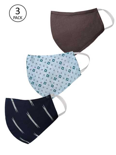 

VASTRAMAY Unisex 3 Pcs Printed 3-Ply Anti-Pollution Reusable Cloth Masks, Blue