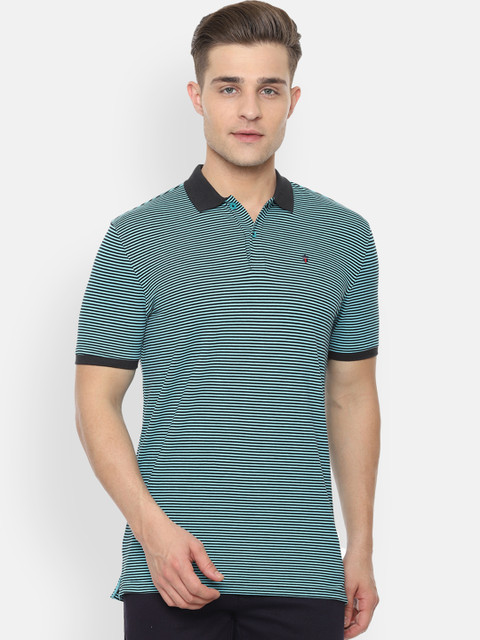 

Louis Philippe Sport Men Blue & Black Striped Slim Fit Polo Collar T-shirt