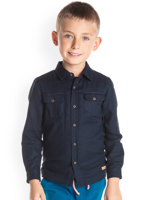 Cherry Crumble Boys Navy Blue Regular Fit Solid Casual Shirt