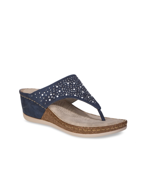 

Khadims Women Navy Blue Embellished Wedges