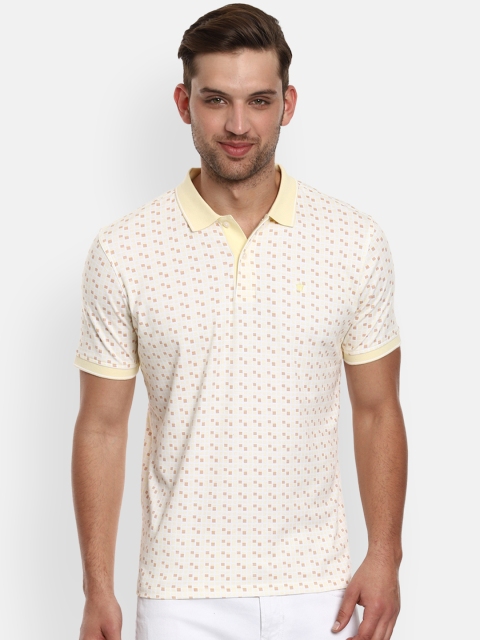 

Louis Philippe Men Beige & Yellow Printed Polo Collar T-shirt