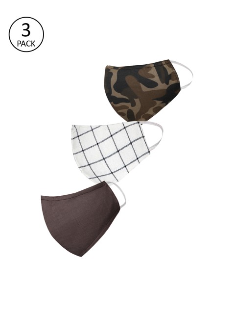 

VASTRAMAY Unisex 3 Pcs 3-Ply Reusable Cloth Masks, Olive
