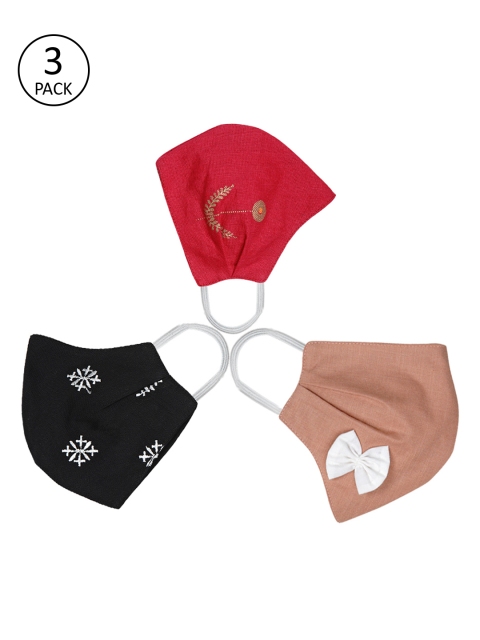 

Bhama Couture Women Pack Of 3 Printed 4-Ply Reusable Cloth Masks, Black