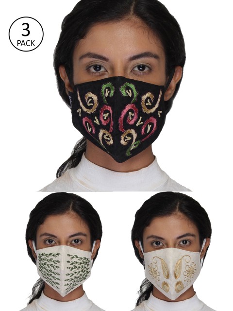 

Anekaant Women 3 Pcs Embroidered 3-Ply Anti-Dust Reusable Outdoor Masks, White