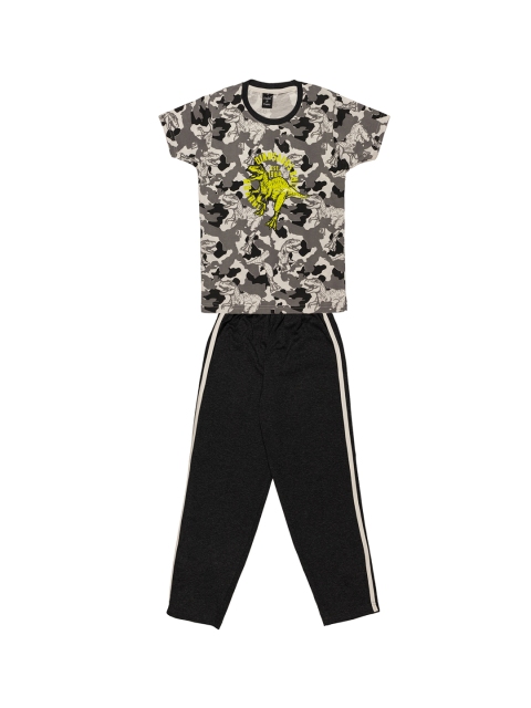 

Todd N Teen Boys Black & Grey Melange Printed T-shirt with Trousers