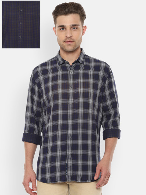 

Louis Philippe Sport Men Navy Blue Slim Fit Checked Reversible Casual Shirt