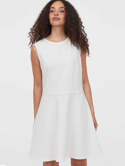 

H&M Women Solid Lace-Trimmed Dress, White