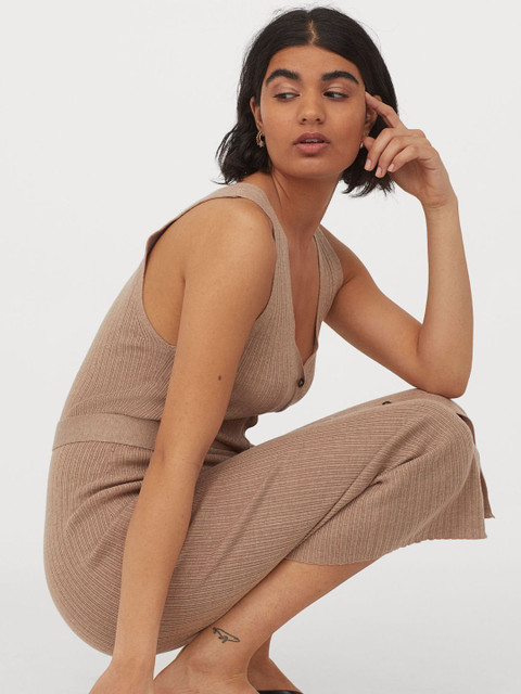 

H&M Women Taupe Ribbed Dress