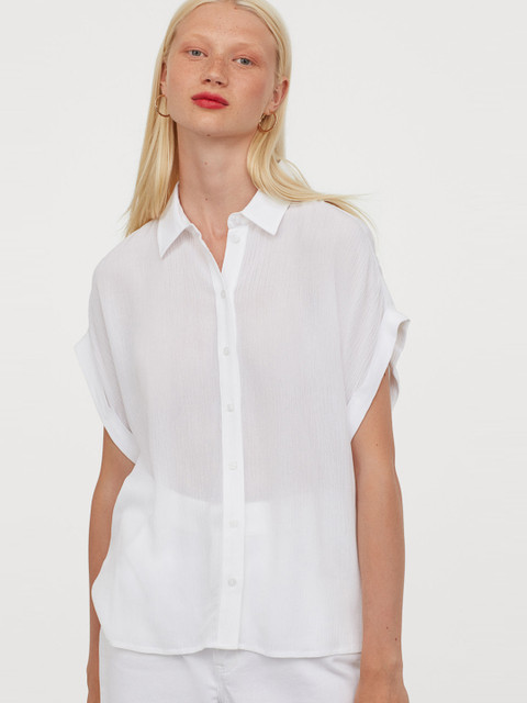 

H&M Women White Solid Crinkled Blouse