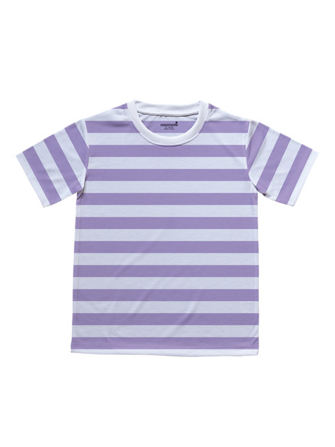 

mezmoda Girls Lavender & White Striped Round Neck T-shirt