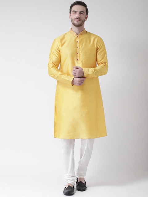 

Chitwan Mohan Men Yellow & White Solid Kurta with Churidar