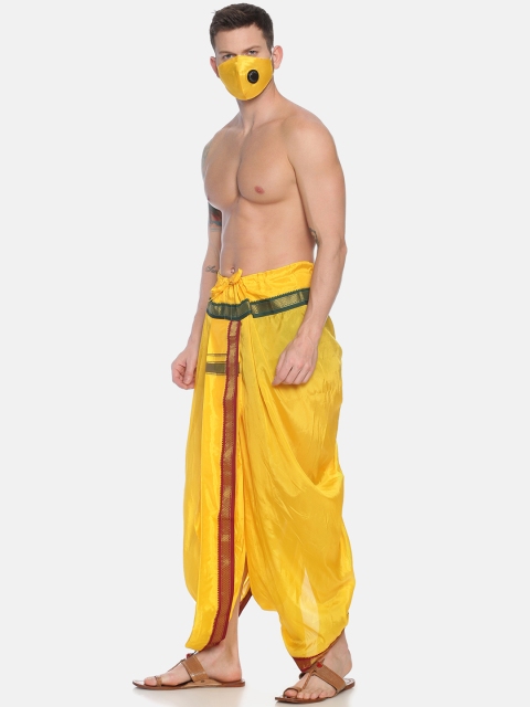 

Sethukrishna Men Yellow Solid Readymade Dhoti Pant With 3-Ply Matching Mask