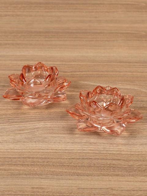 

Pure Home and Living Set of 2 Peach-Coloured Lotus-Shaped T-Light Candle Holders