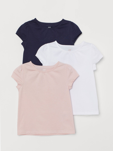 

H&M Girls 3-pack puff-sleeve jersey tops, White