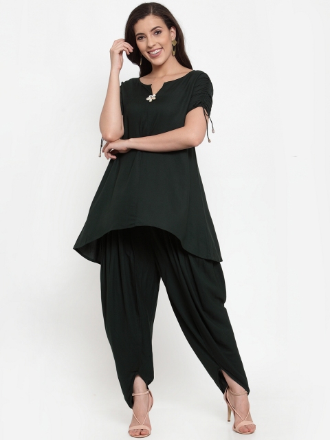 

Just Wow Women Green Solid Tunic with Dhoti Pants