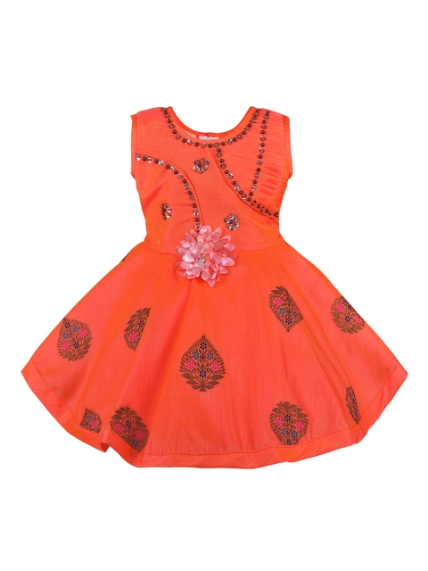 

Wish Karo Girls Orange Printed Fit and Flare Dress