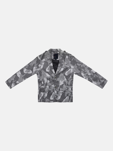 

Lil Tomatoes Boys Grey Printed Single-Breasted Casual Blazer