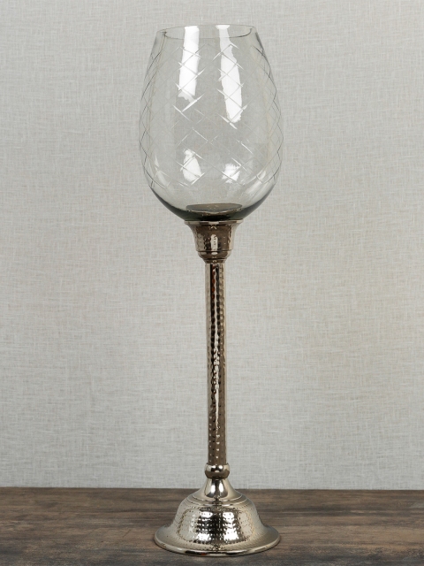 

Pure Home and Living Transparent & Silver-Toned Clear Hurricane Candle Holder