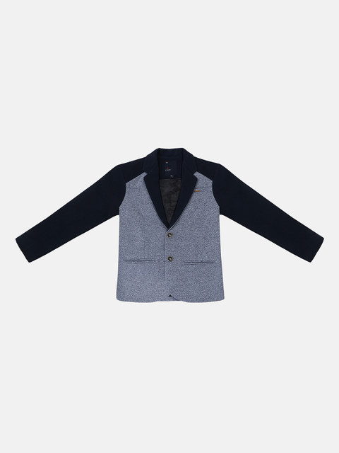 

Lil Tomatoes Boys Grey & Navy Blue Colourblocked Single-Breasted Casual Blazer