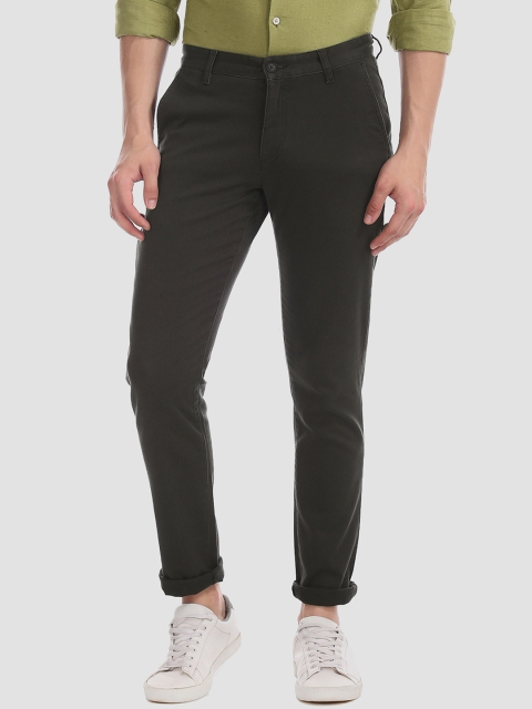 

AD By Arvind Men Olive Green Slim Fit Solid Chinos
