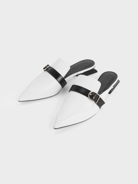 

CHARLES & KEITH Women White Colourblocked PU Mules