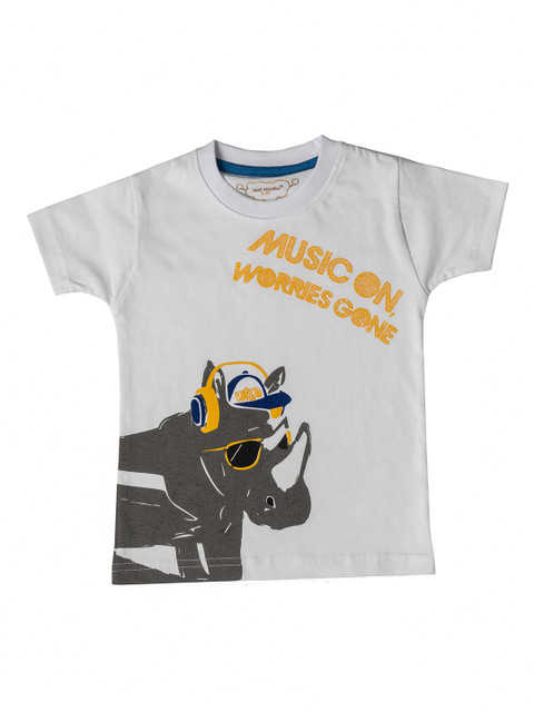 

Kid Studio Boys White Printed Round Neck T-shirt