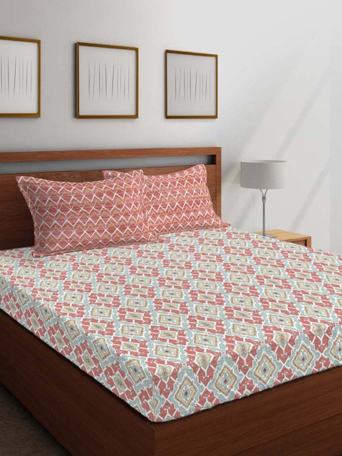 

Boutique Living India Mint Green Ethnic Motifs 144 TC Cotton King Bedsheet & Pillow Covers