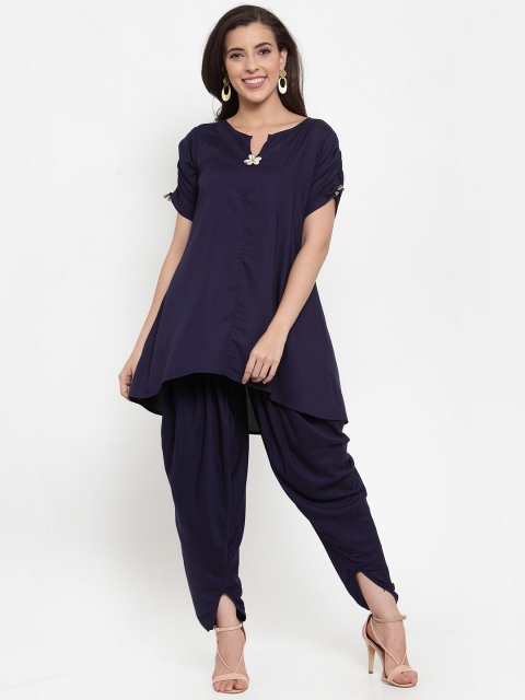 

Just Wow Women Navy Blue Solid Tunic with Dhoti Pants