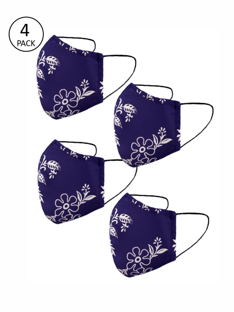 

naughty ninos Kids Navy Blue Pack Of 4 3-Ply Reusable Cloth Masks