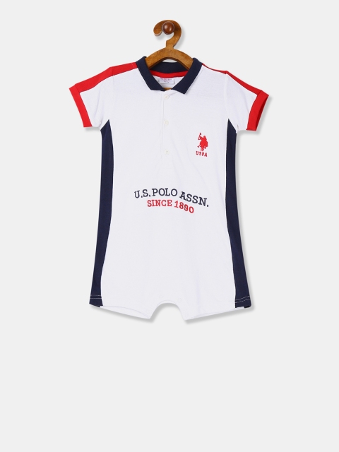

U.S. Polo Assn. Kids Boys White & Navy Blue Printed Rompers