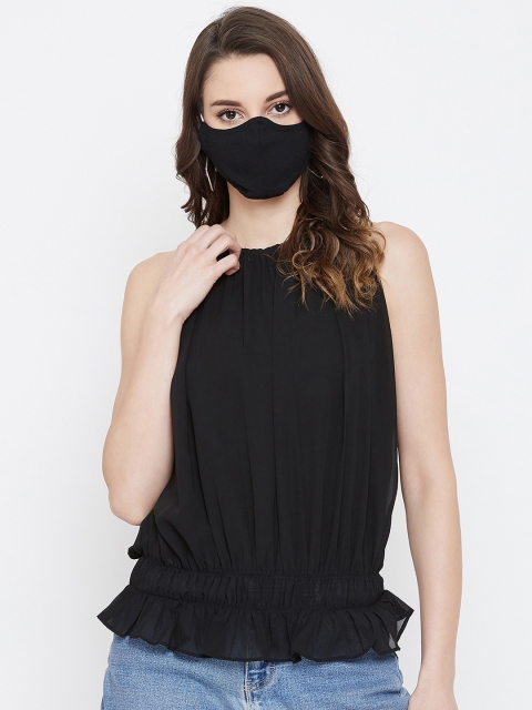

Imfashini Women Black Solid Blouson Top