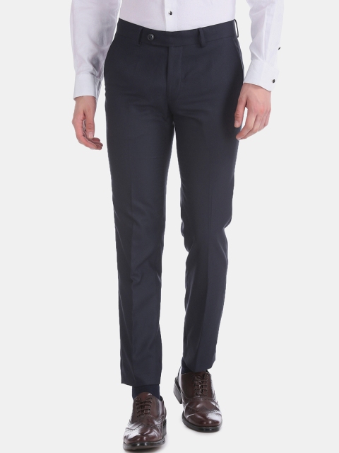 

AD By Arvind Men Navy Blue Tailored Slim Fit Solid Formal Trousers
