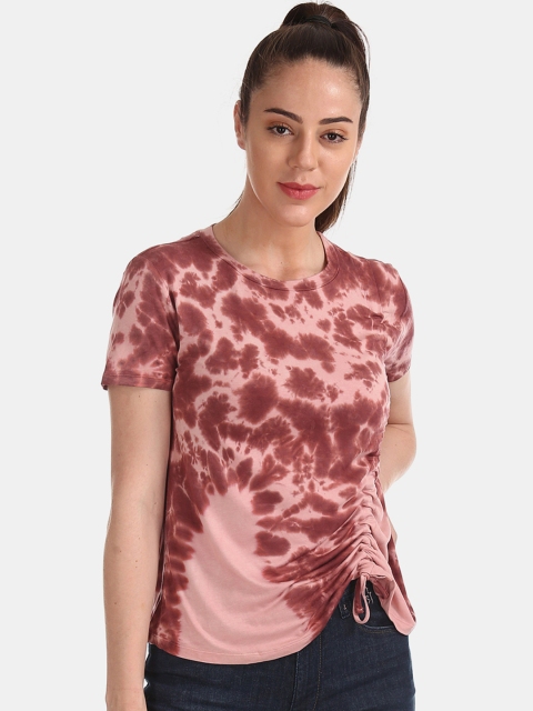 

Aeropostale Women Pink & Brown Dyed Top