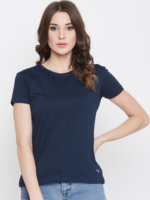 

Plagg Women Navy Blue Solid Round Neck T-shirt