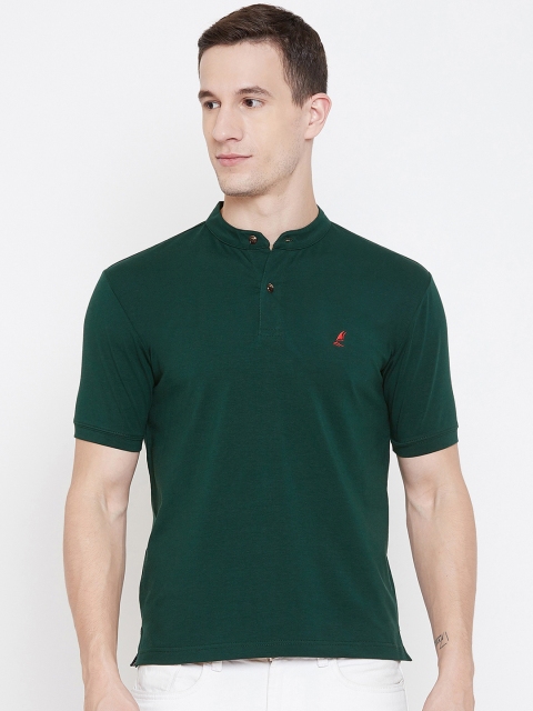 

HARBORNBAY Men Green Solid Henley Neck T-shirt