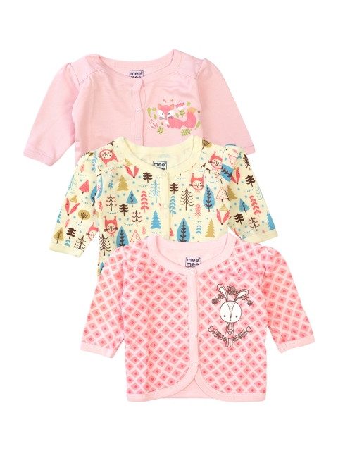 

MeeMee Girls Pack of 3 Printed Round Neck Pure Cotton T-shirt, Pink