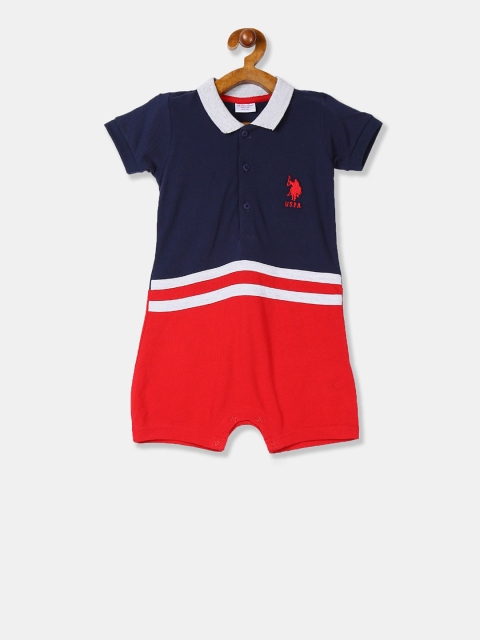 

U.S. Polo Assn. Infant Boys Navy Blue & Red Colourblocked Romper
