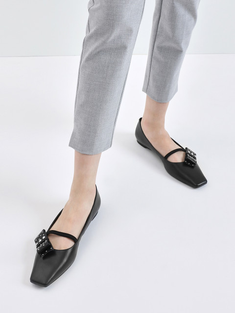 

CHARLES & KEITH Women Black Embellished PU Ballerinas
