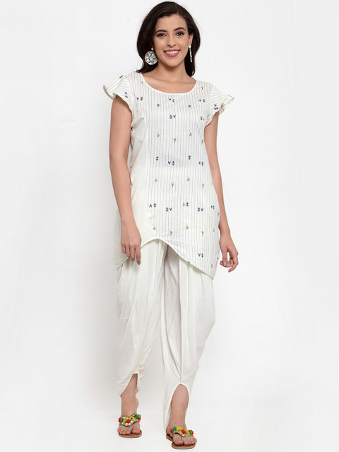 

Just Wow Women Off-White Solid Tunic with Dhoti Pants