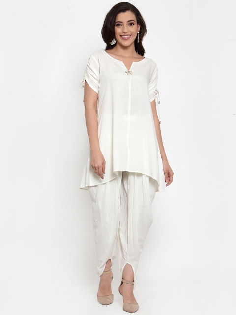 

Just Wow Women Off-White Solid Tunic with Dhoti Pants
