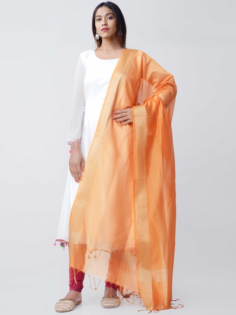 

Unnati Silks Orange Woven Design Chanderi Dupatta
